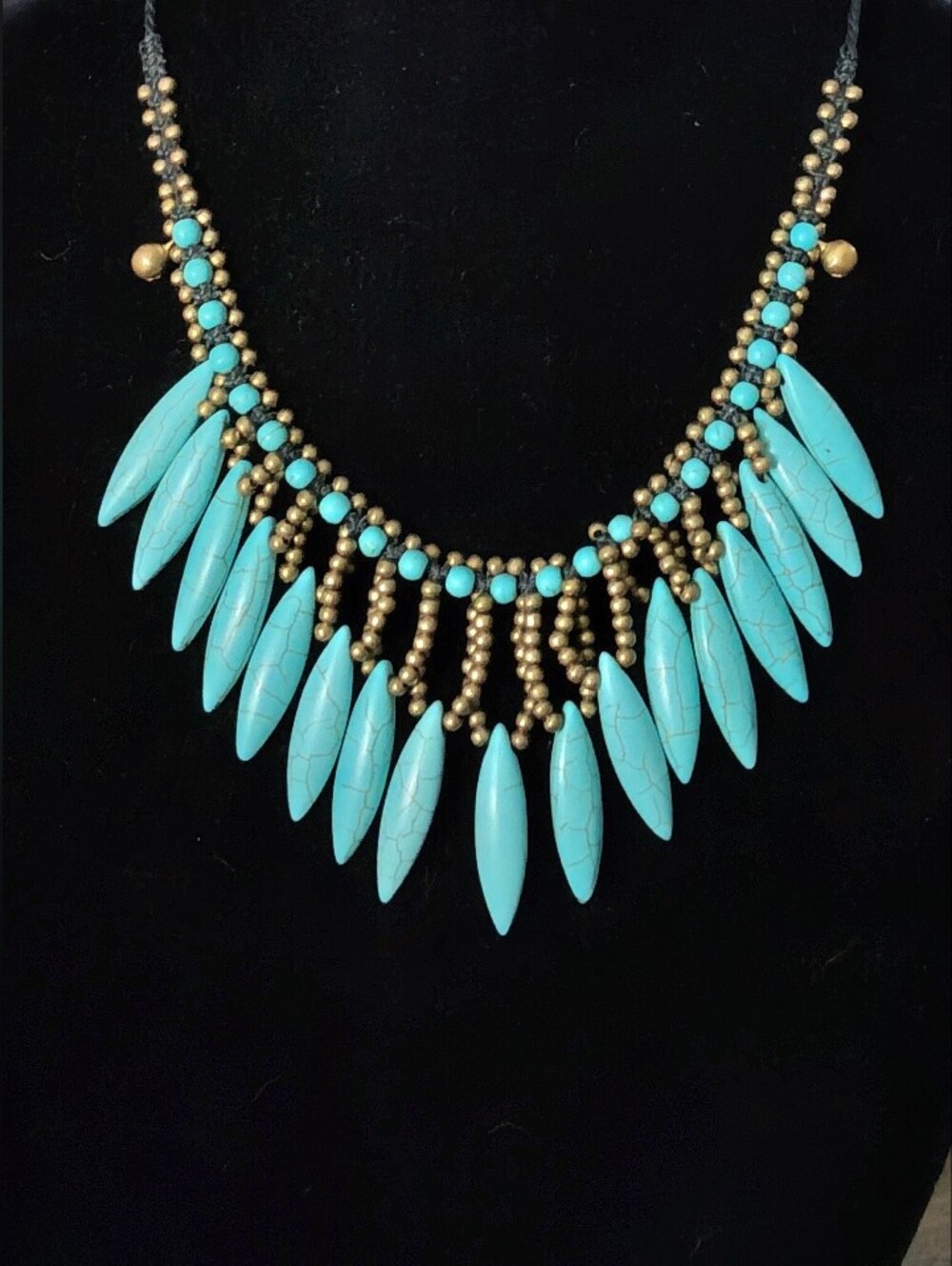 Turquoise Fringe Statement Necklace - Turquoise & Gold Women Jewelry